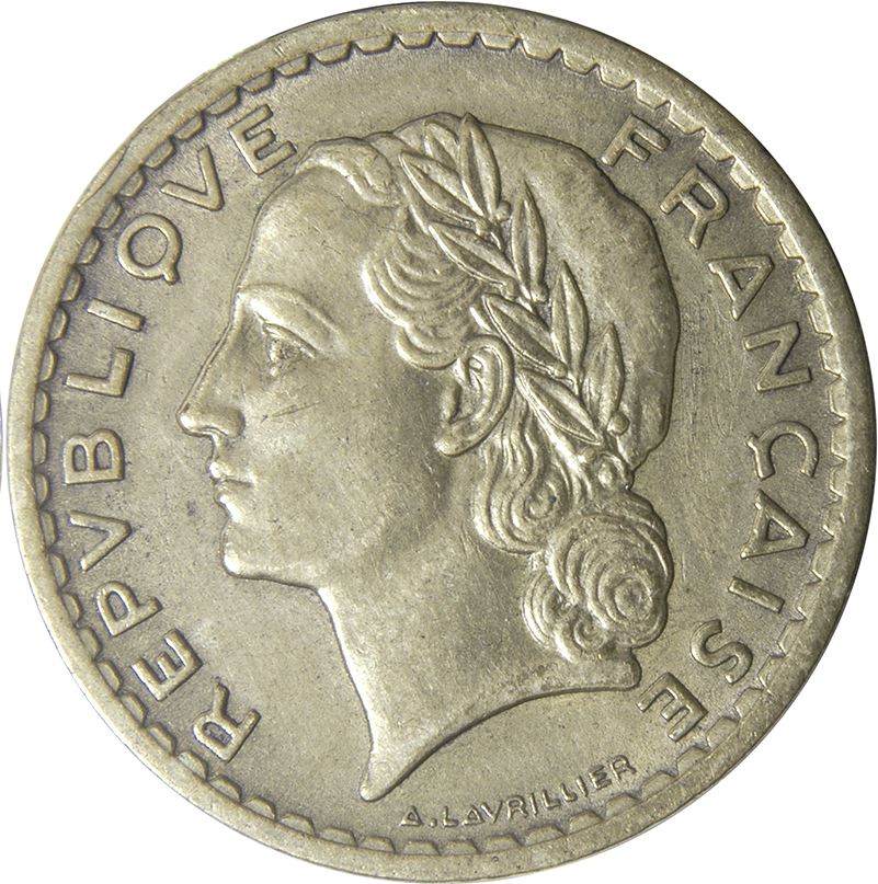 French 5 Francs Coin | KM888a | France | 1938 - 1947