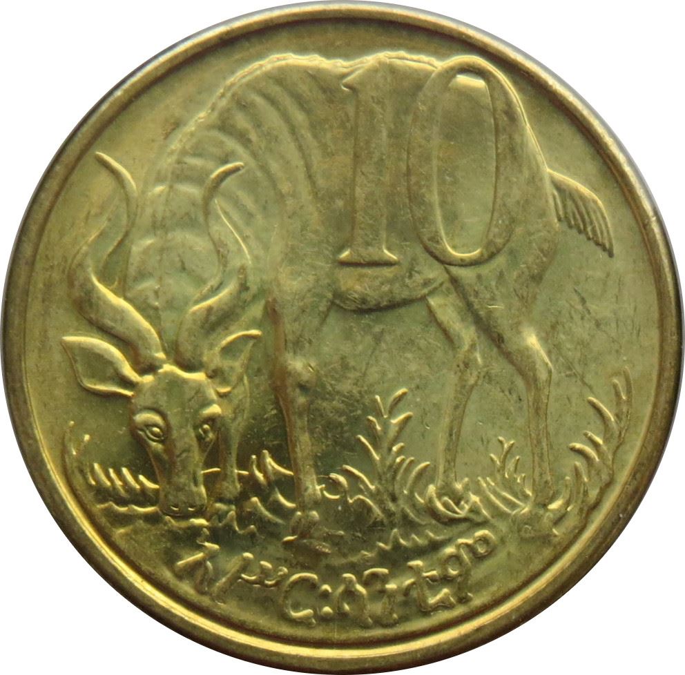 Ethiopia Coin | 10 Santeem Coin | Mountain nyala | Lion | KM45.3 | 2004 - 2012