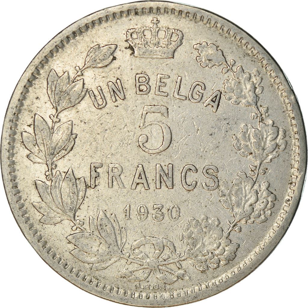 Belgian 1 Belga / 5 Francs Coin | Albert I Belgique | Star | Olive | KM97 | 1930 - 1934