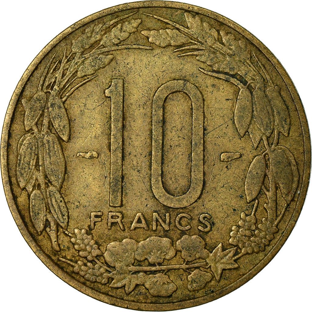 French Equatorial Africa | 10 Francs Coin | Antelope | Crops | Wreath | Km:11 | 1958