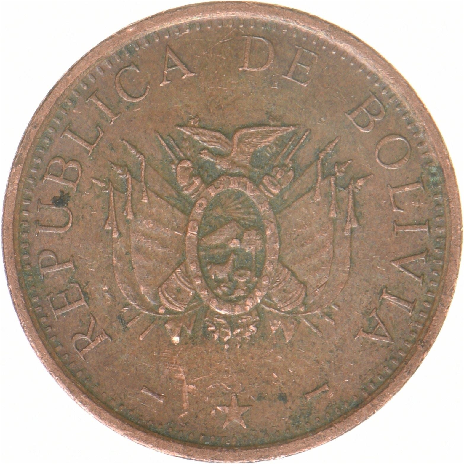 Bolivien | 10-Centavos-Münze | kupferplattierter Stahl | KM:213 | 2001–2008