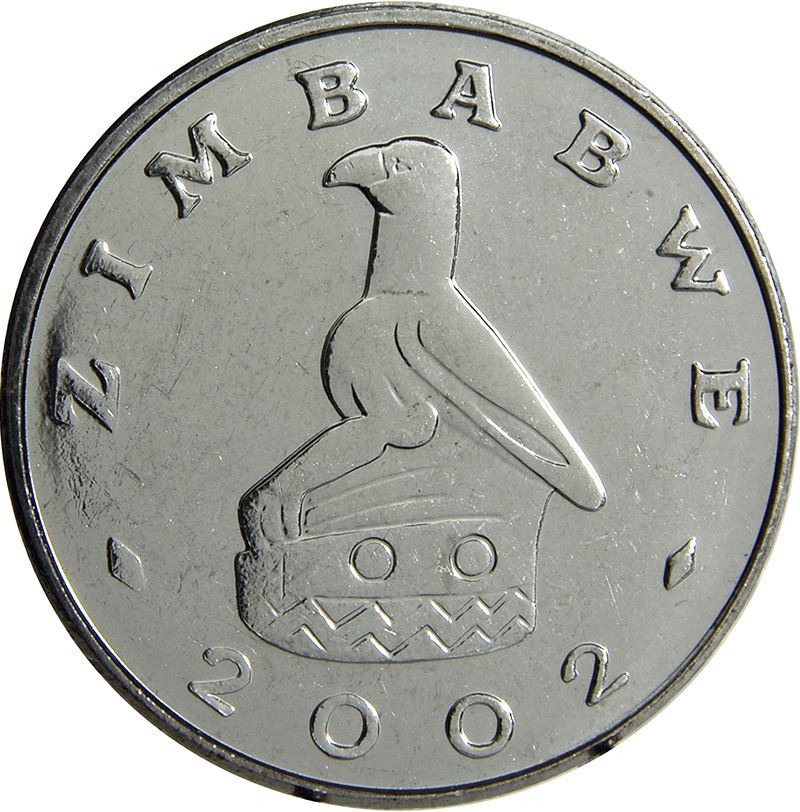 Zimbabwe 1 Dollar Coin | Bateleur Eagle | Great Zimbabwe Monument | KM6a | 2001 - 2003