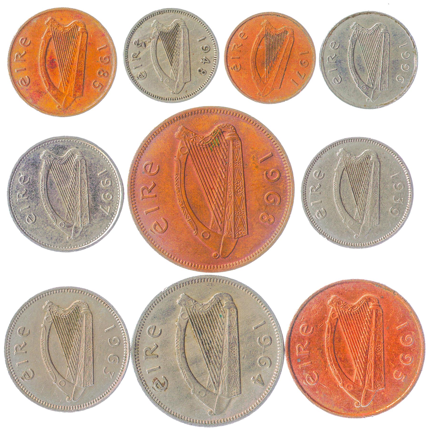 Ireland 10 Mixed Coins | 1 Penny - 1 Scilling | 1951 - 2001