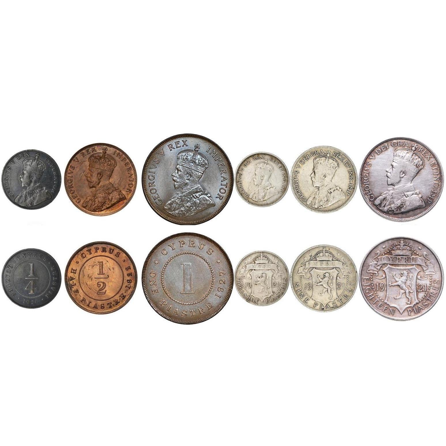 Set 3 Coins Cyprus4 1/2 9 18 Piastres 1913 - 1921