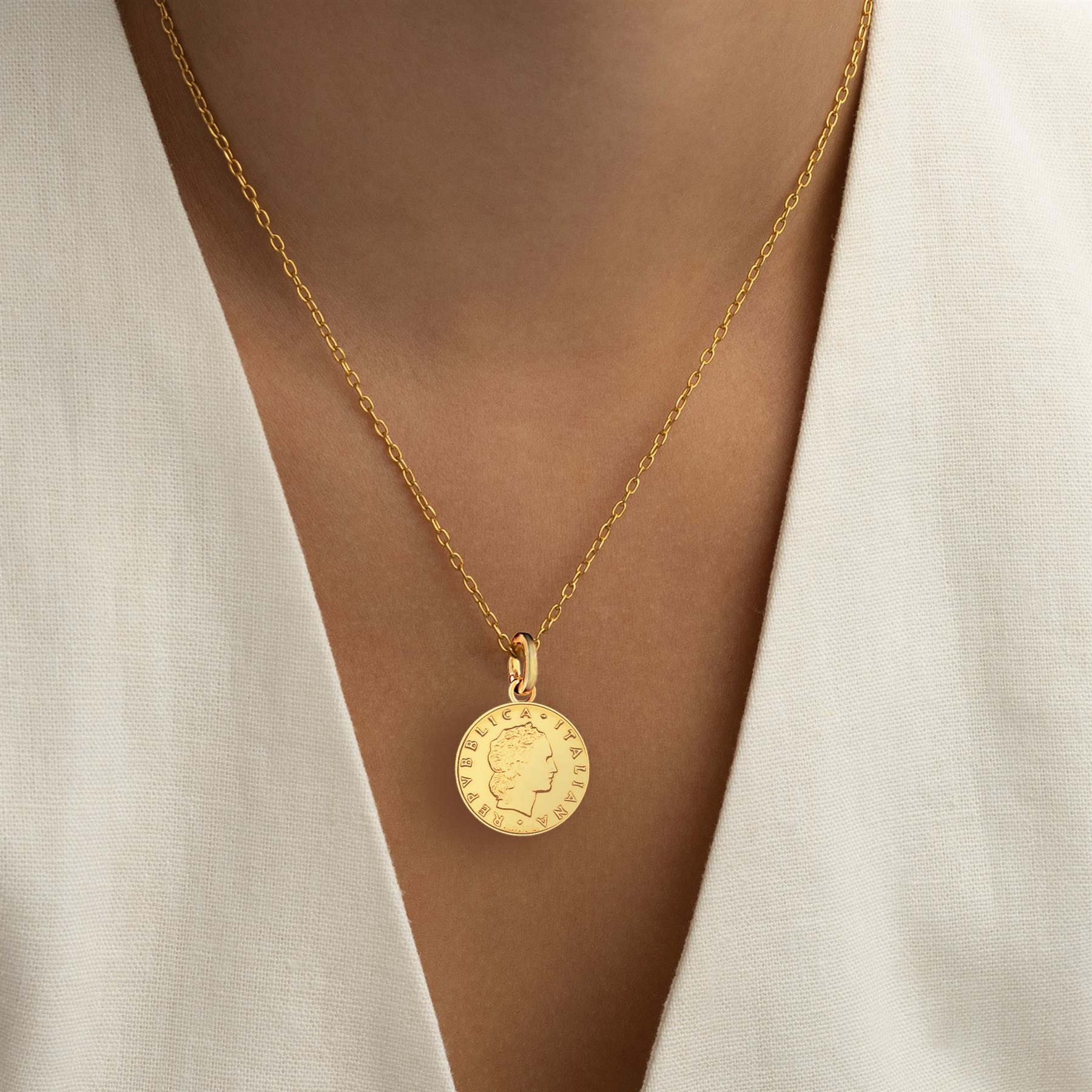 Italian 50 Lire Coin Charm | 925 Sterling Silver 18K Gold Plated | 1990 - 1995