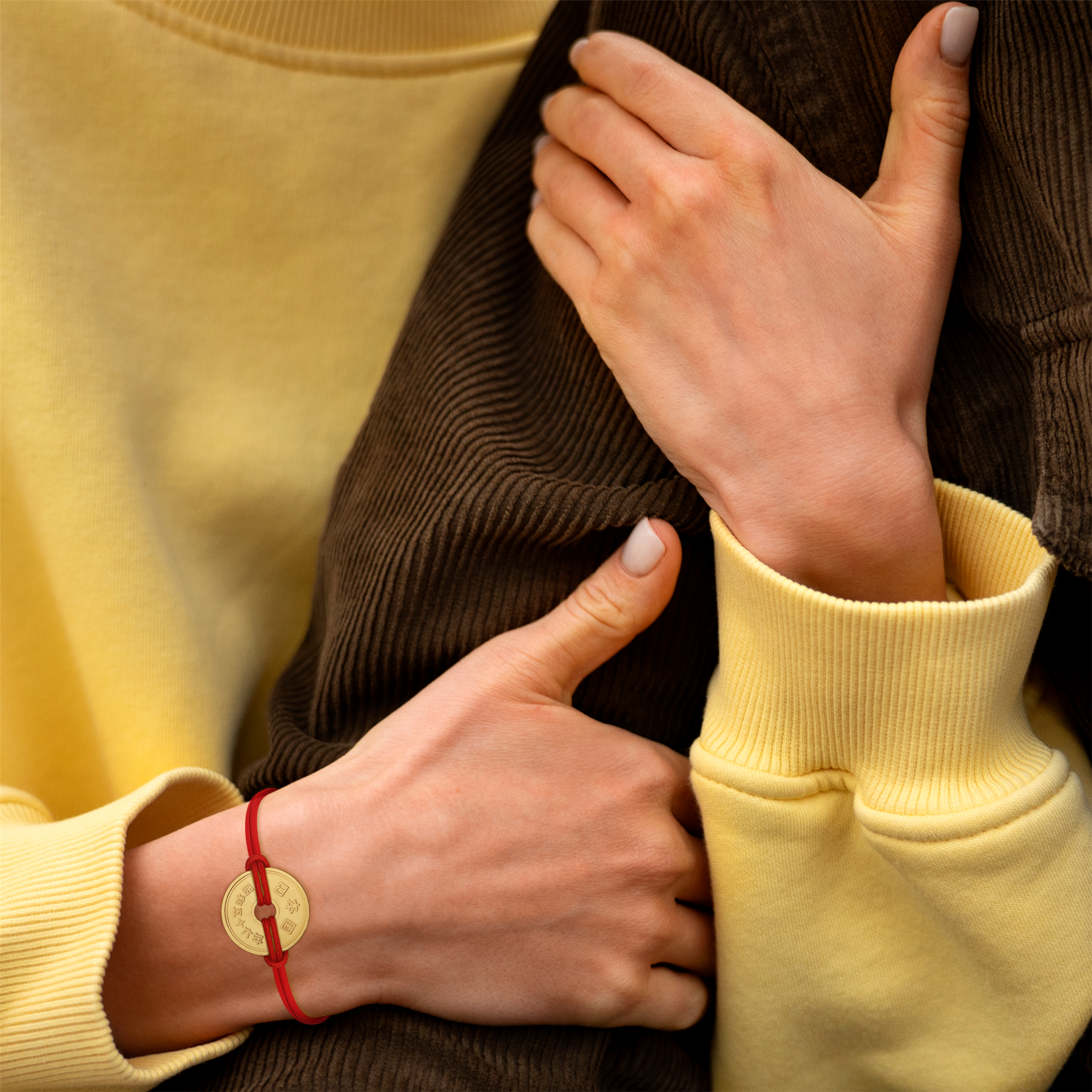 Good Luck Coin Bracelet | Red String Thread Wristband | Japan Coin 5 Yen | 18k Gold Plated Fortune Wealth & Protection