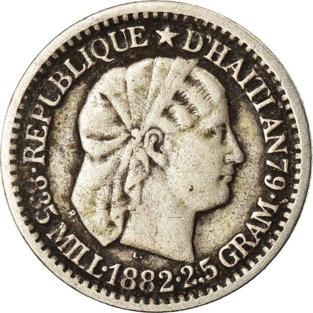 Haiti | 10 Centimes Coin | Libertine | Palm Tree | Cannon | Km:44 | 1881 - 1894