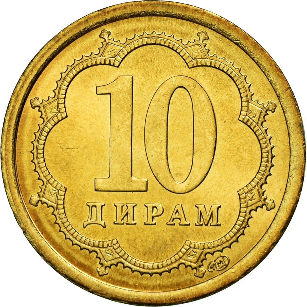 Tajikistan | 10 Diram Coin | Crown | Stars | Large Value | Km:3.2 | 2006