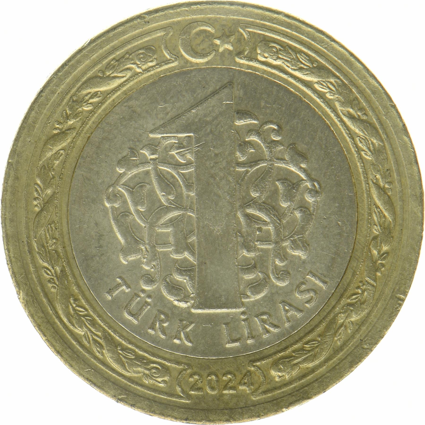 Turkey | 1 Lira Coin | Mustafa Kemal Atatürk | Crescent Moon | Star | Rumi | KM:1575 | 2023 - 2026