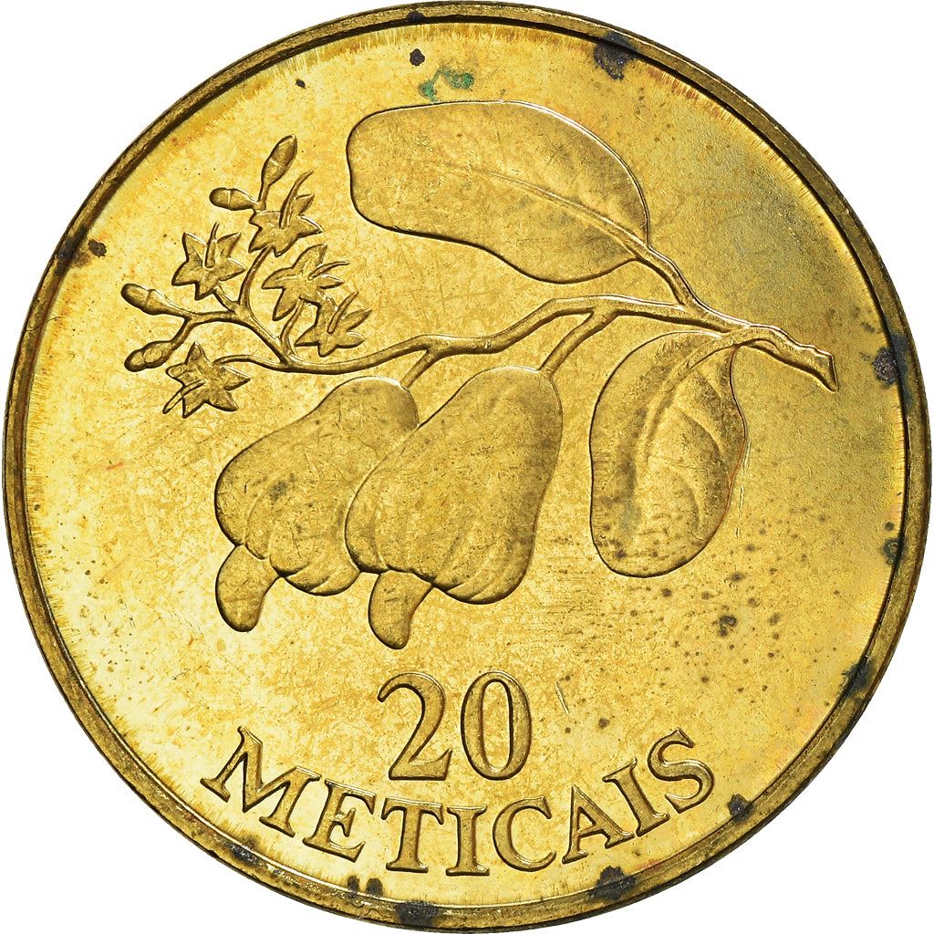 Mozambique | 20 Meticais Coin | Cashew Branch | Km:118 | 1994