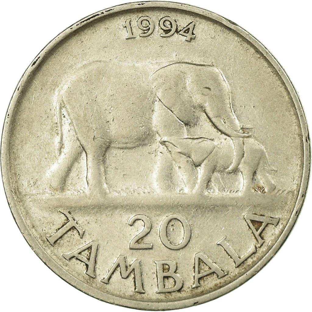 Malawi | 20 Tambala Coin | Hastings Banda | Elephant | KM11.2a | 1989 - 1994