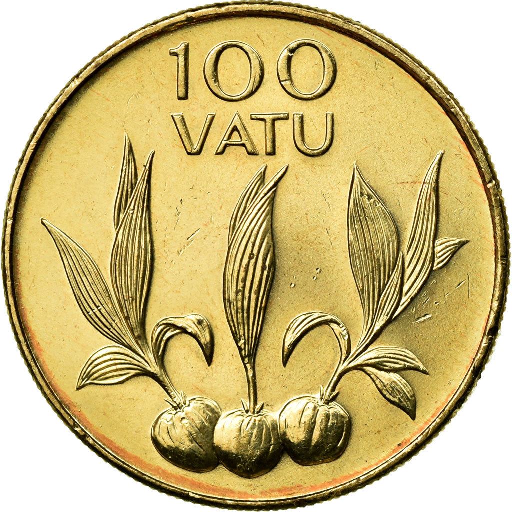 Vanuatu | 100 Vatu Coin | Melanesian Warrior | Coconut Sapling | Km:9 | 1988 - 2008