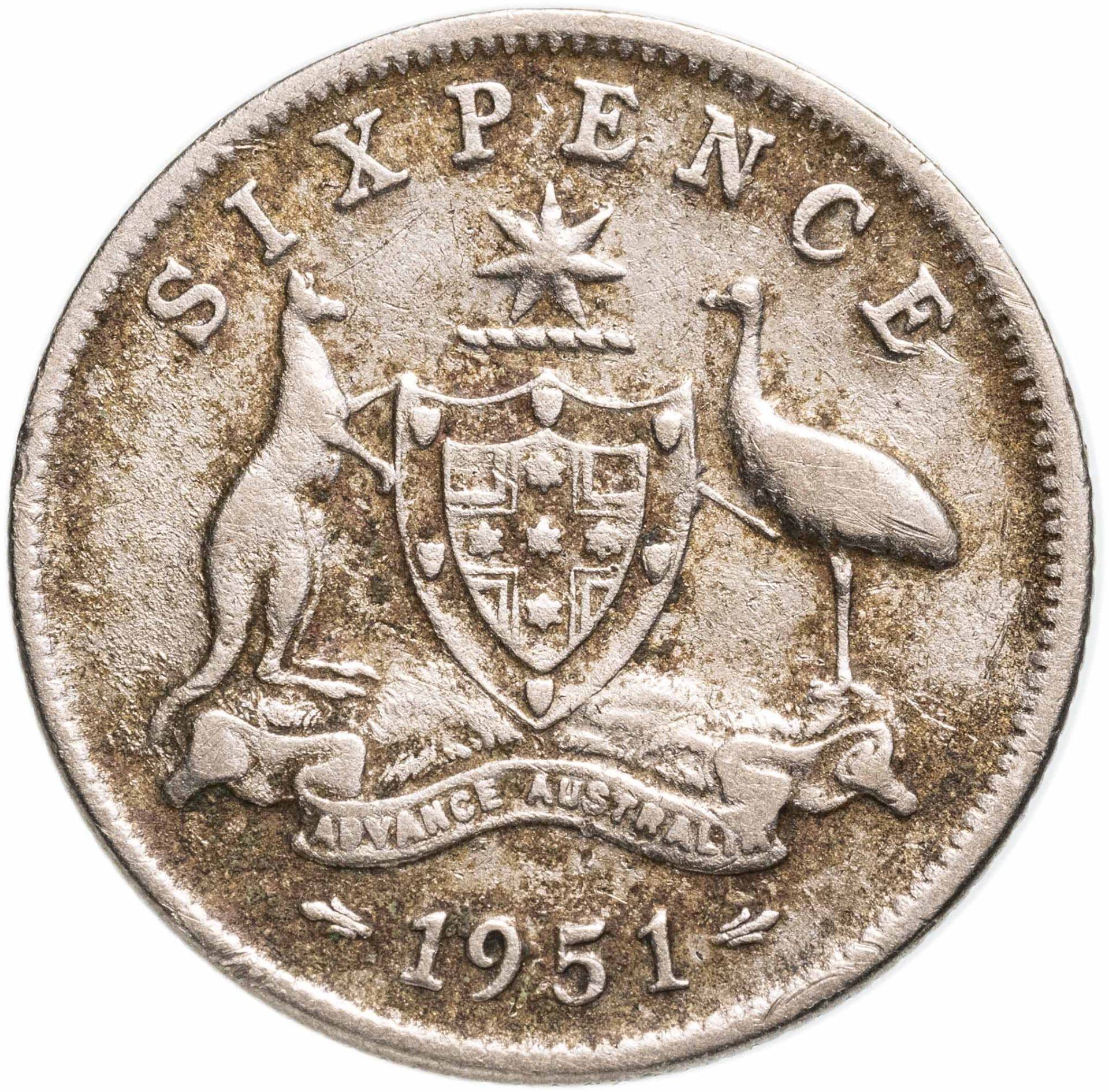 Australia | 6 Pence Coin | George VI | KM:45 | 1950 - 1952