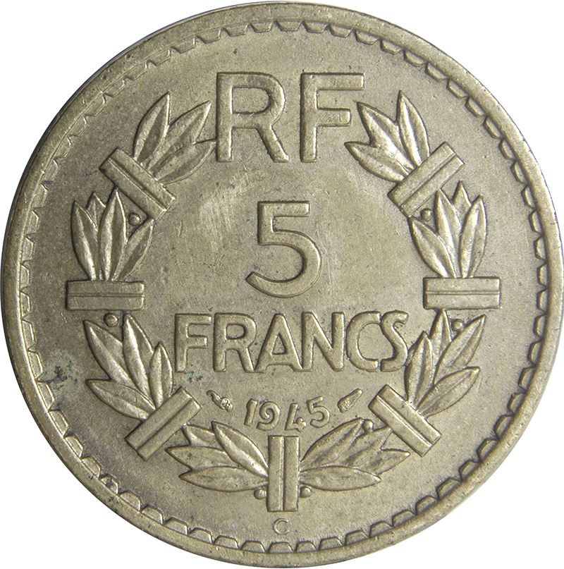 French 5 Francs Coin | KM888a | France | 1938 - 1947