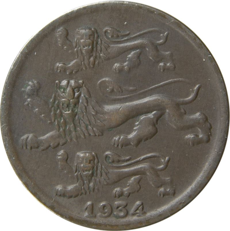 Estonia 2 Senti Coin | Lions | KM15 | 1934