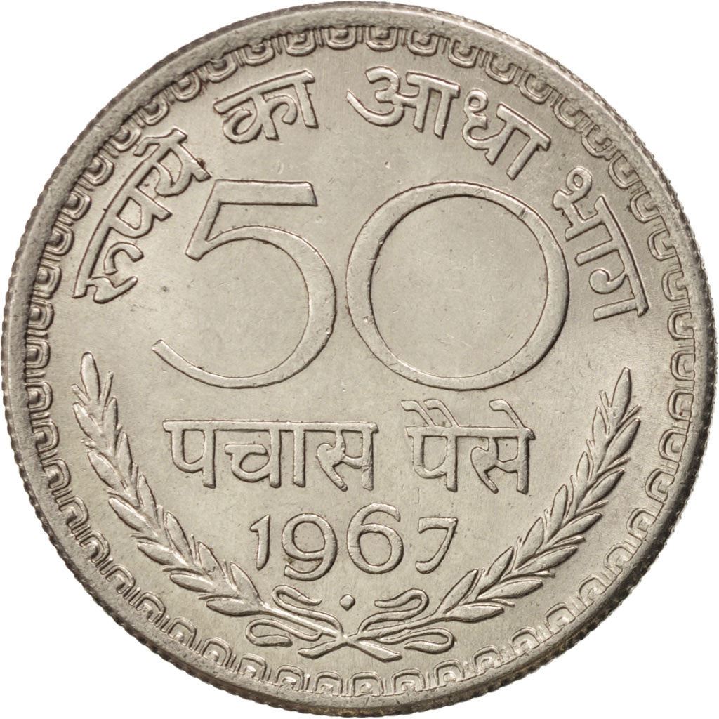 India | 50 Paise Coin | Asoka lion | Km:58.1 | 1964 - 1967