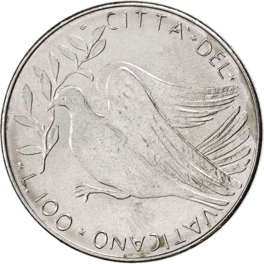 Vatican City | 100 Lire Coin | Dove | Km:122 | 1970 - 1977