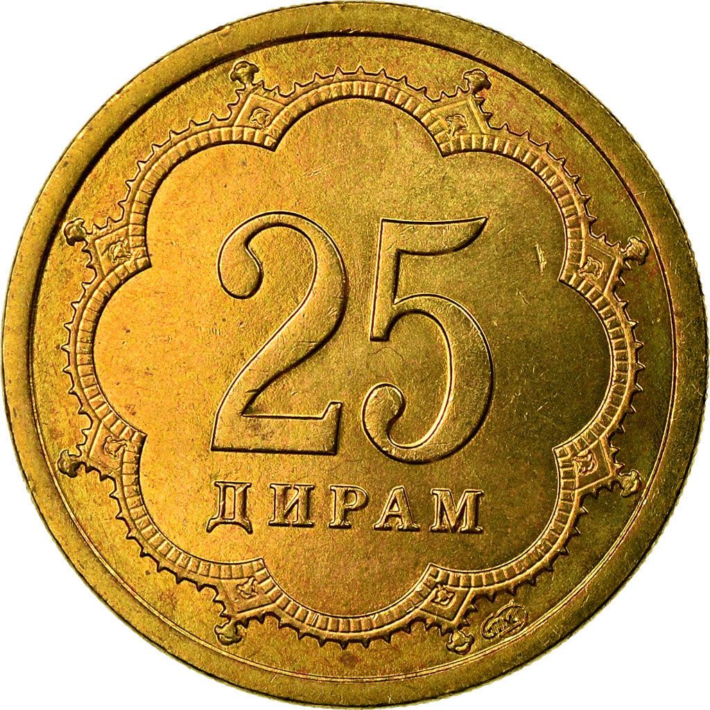 Tajikistan | 25 Diram Coin | Crown | Stars | Small Value | Km:5.1 | 2001