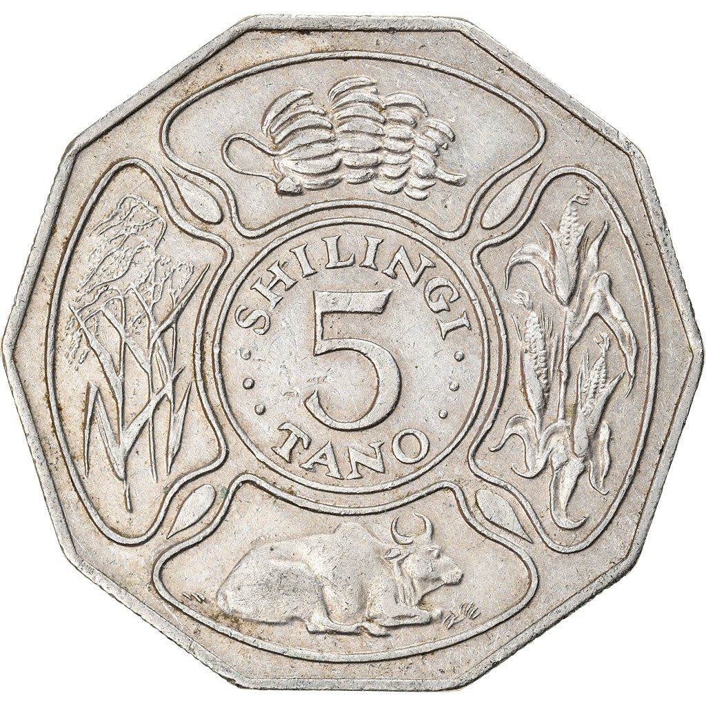 Tanzania | 5 Shilingi Coin | Bananas | Maize | Cattle | Grains | Km:23 | 1987 - 1989