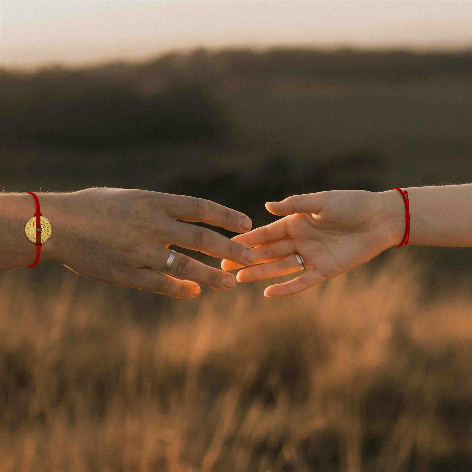 Good Luck Coin Bracelet | Red String Thread Wristband | France Coin 10 Centimes | 18k Gold Plated Fortune Wealth & Protection