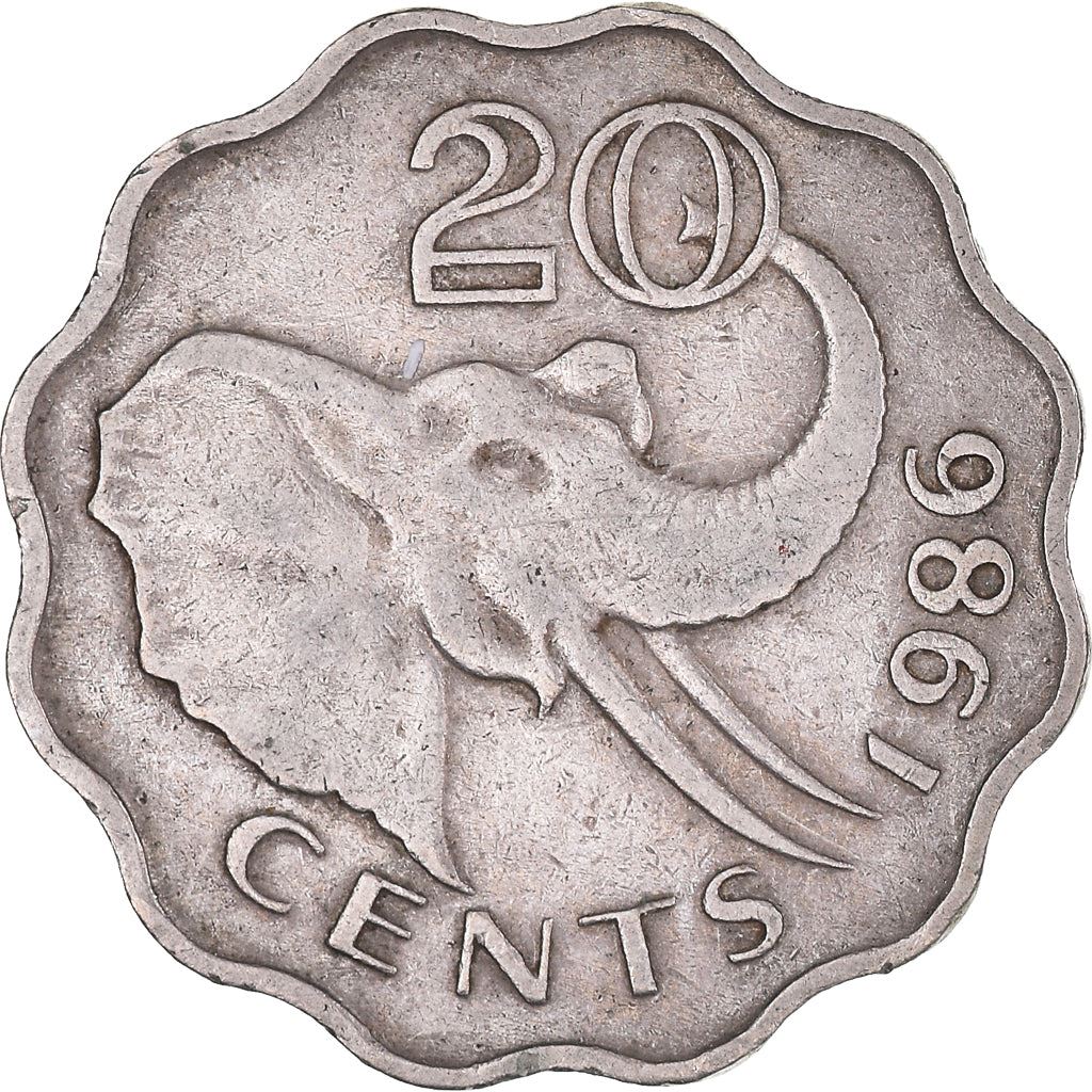 Kingdom of Swaziland | 20 Cents Coin | King Mswati III | Elephant | Km:42 | 1986