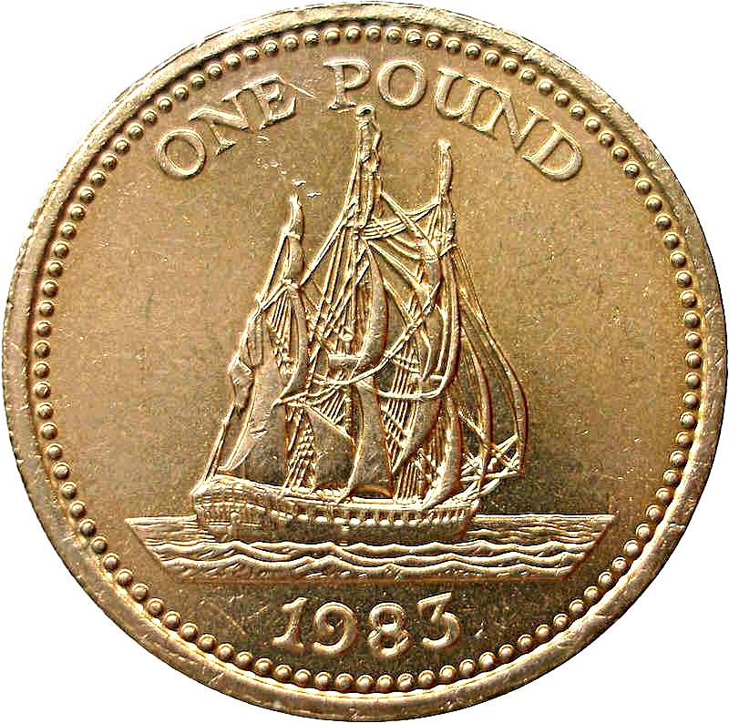 Guernsey | 1 Pound Coin | Queen Elizabeth II | HMS Crescent Ship | KM39 | 1983