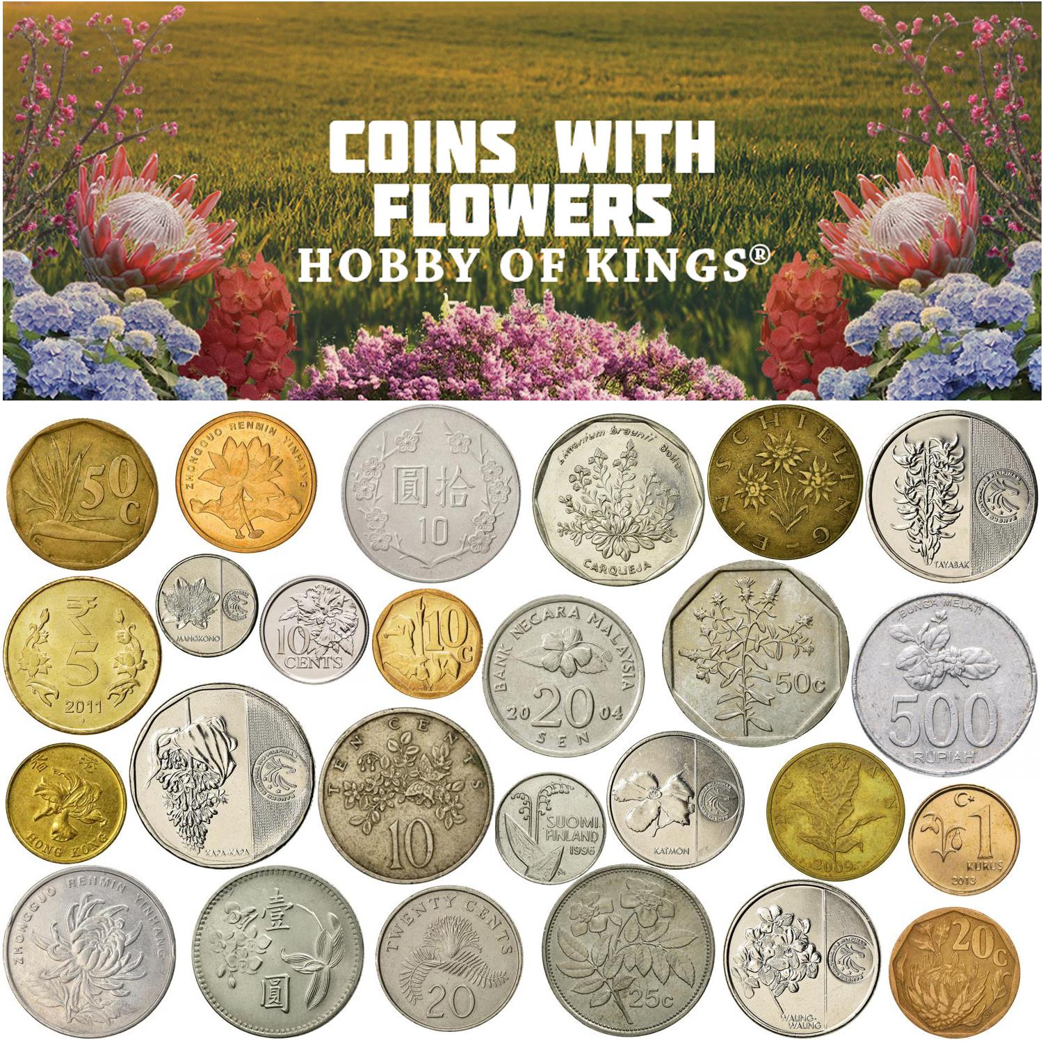 Different Coins with Flowers | Jasmine, Rose, Orchids, Tulips, Peonies, Lotus, Cherry Blossoms And More