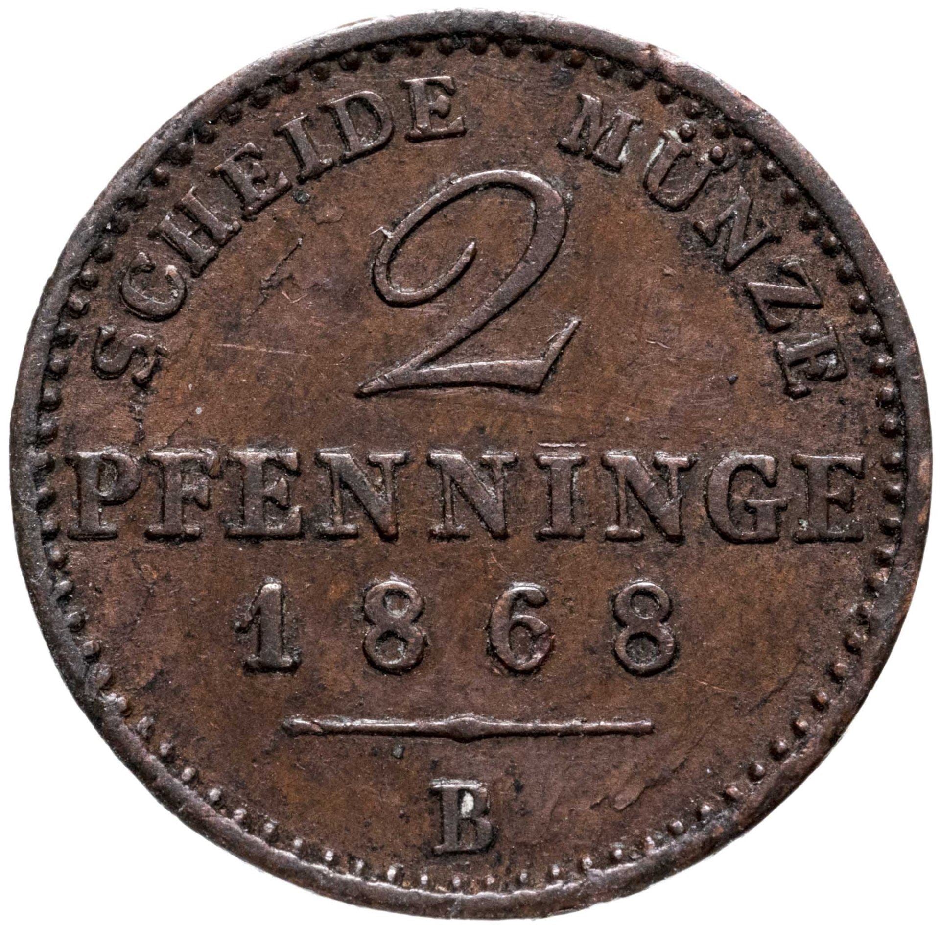 Kongeriget Preussen | 2 Pfennig Mønt | Wilhelm I | Km:481 | 1861 - 1873