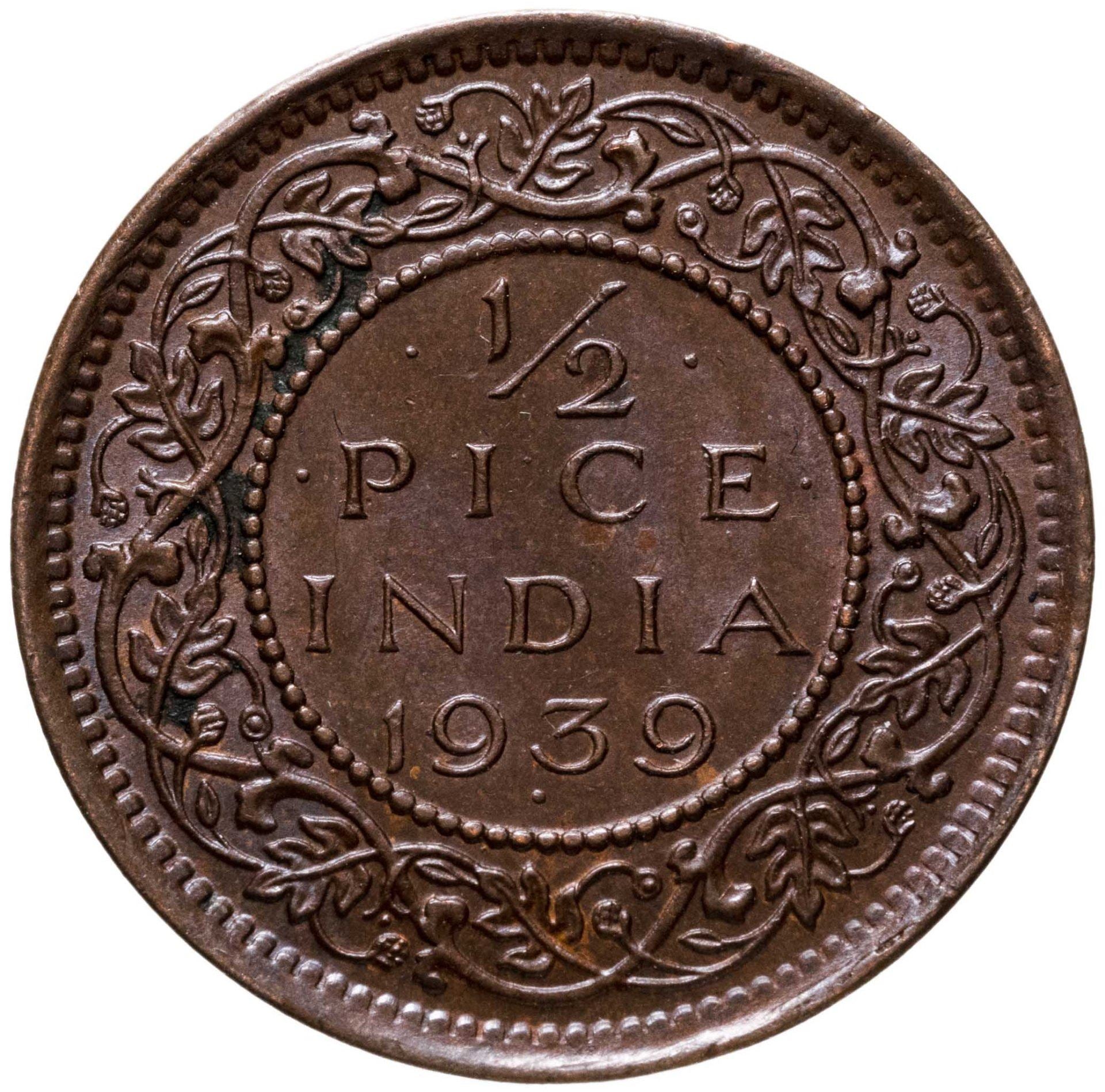 India - British | 1/2 Pice Coin | Bronze | Wreath | Royal Family | Crowns | Km:528 | 1938 - 1940