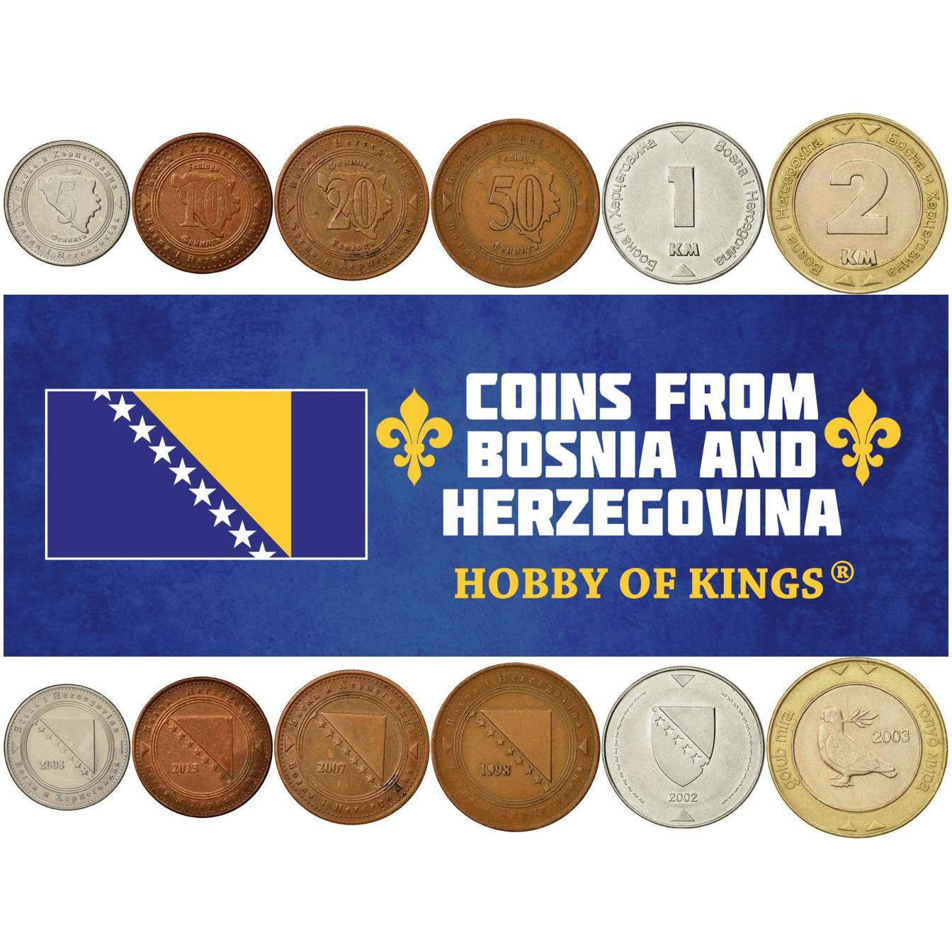 Bosnia and Herzegovina | 6 Coin Set | 5 10 20 50 Feninga 1 Konvertibilna 2 Konvertibilne Marka | 1998 - 2025