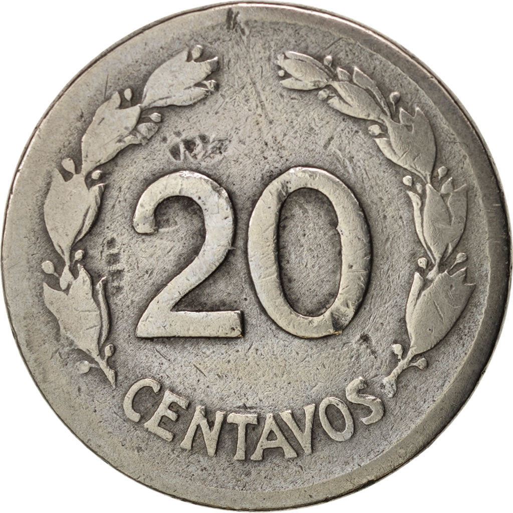 Ecuador | 20 centavos-mønt | Kobbernikkel | Krans | KM:77.1b | 1946