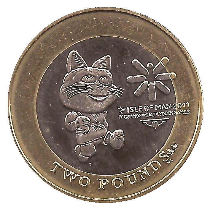 Isle of Man 2 Pounds Coin | Queen Elizabeth II | Youth Games | Tosha The Cat | KM1476 | 2011