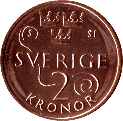 Sweden | 2 Kronor Coin | King Carl XVI Gustaf | Three Crowns | Whirlwind | Km:929 | 2016 - 2020