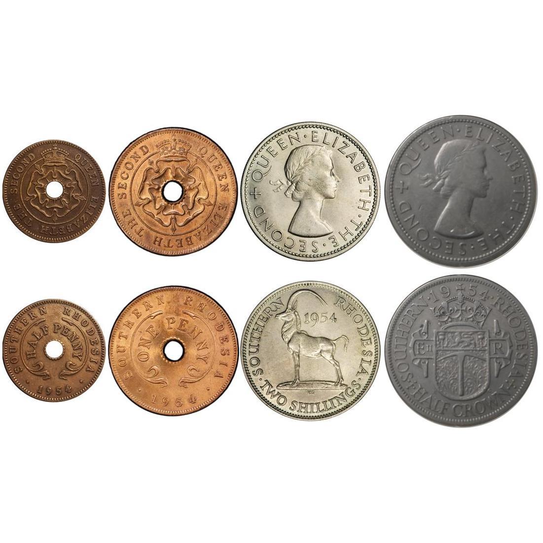 Southern Rhodesia | 4 Coin Set | 1/2 1 Penny 2 Shillings 1/2 Crown | 1954