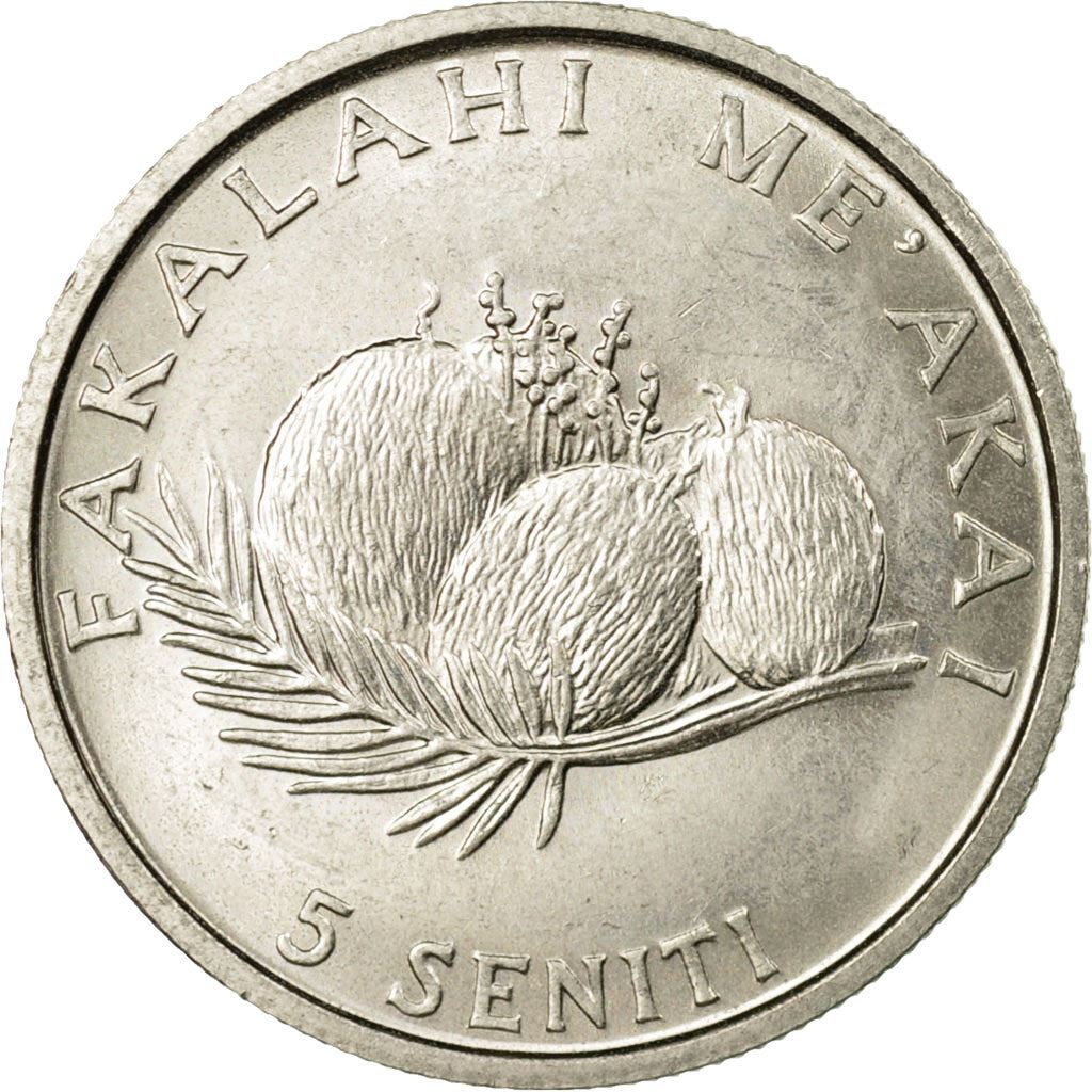 Tonga | 5 Seniti Münze | Henne | Huhn | Kokosnuss | FAO | Km:68 | 1981 - 1996