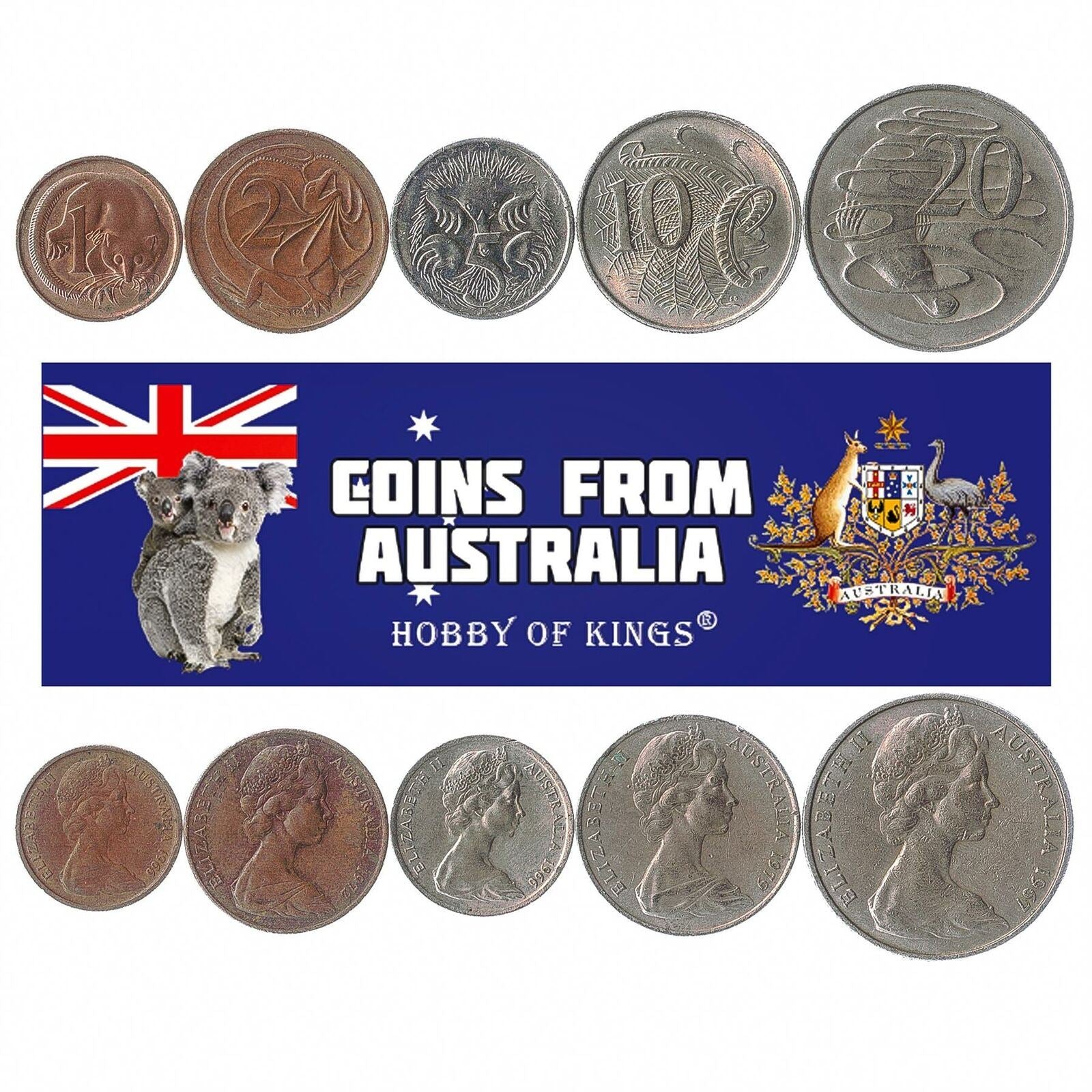 5 Different Coins From Australia Oceanian Money 1 - 20 Cents 1966-2020