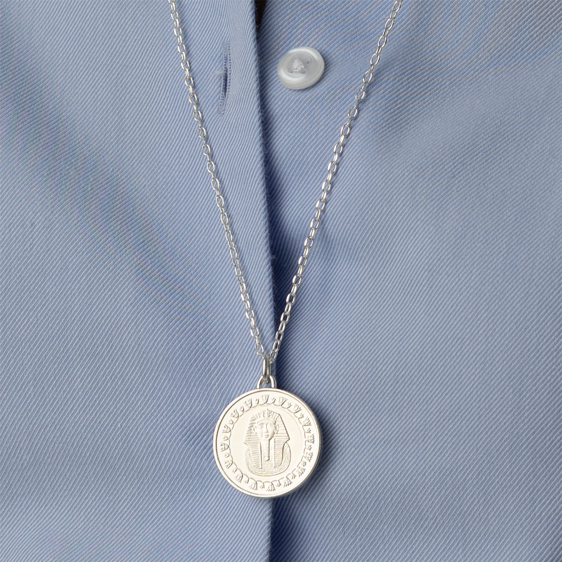 Egyptian Coin Necklace | Medallion Pendant Jewelry | Rhodium Plated 1 Pound | Tutankhamun mask | 2005 - 2023