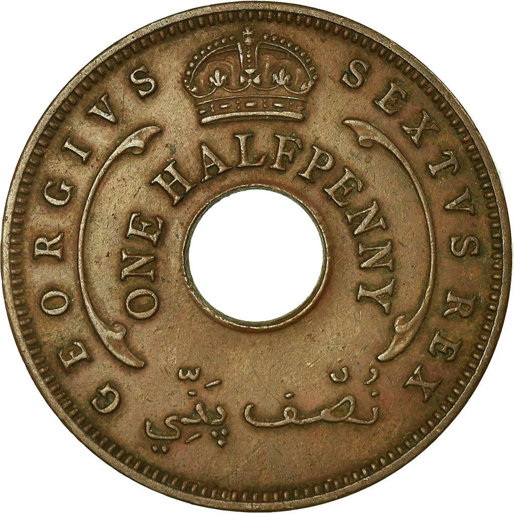 British West Africa | 1/2 Penny Coin | Crown | Hexagram | KM:27a | 1952