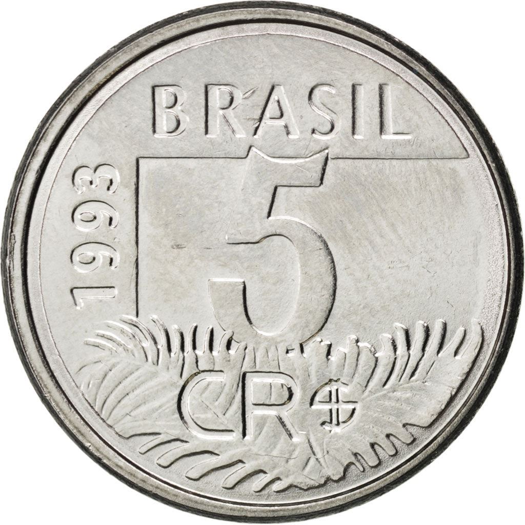 Brazil | 5 Cruzeiros Reais Coin | Macaw parrots | Km:627 | 1993 - 1994