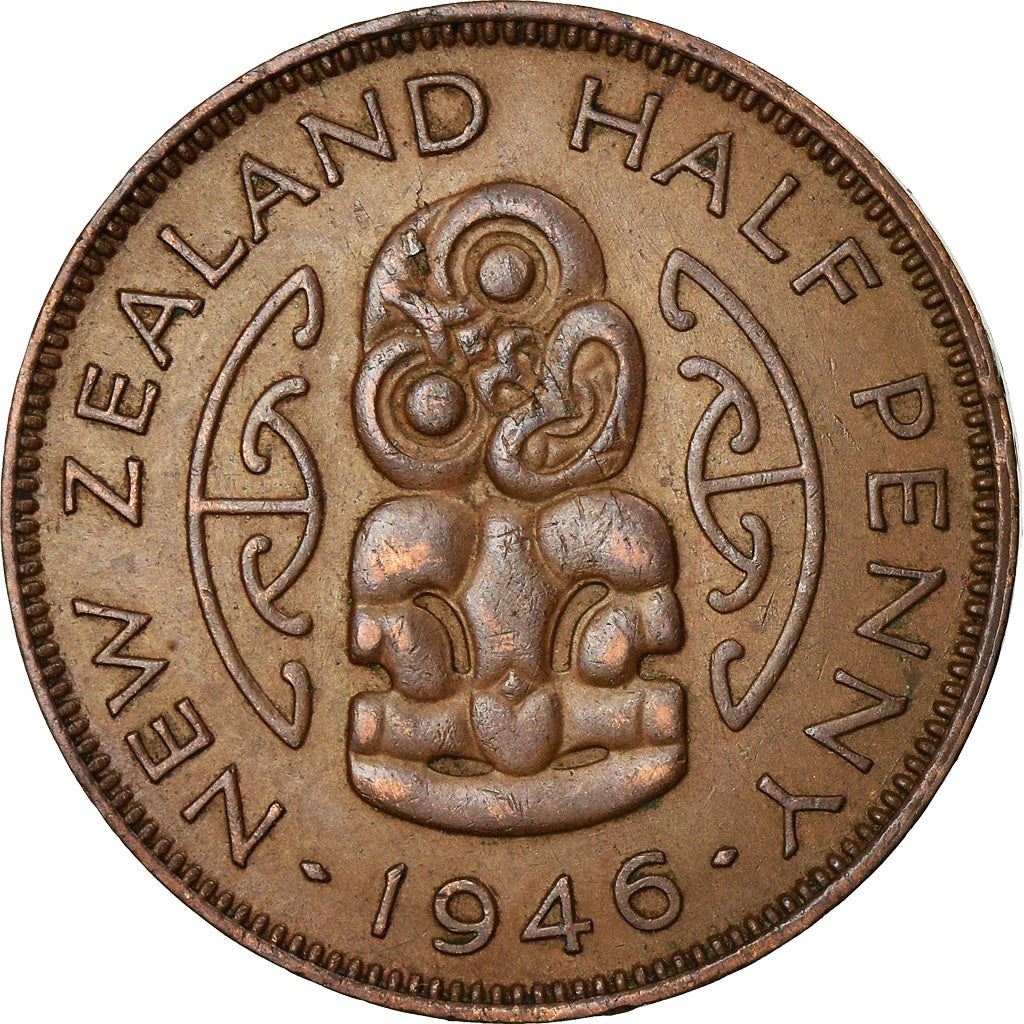 New Zealander 1/2 Penny Coin | King George VI | Hei-tiki Pendant | KM12 | 1940 - 1947