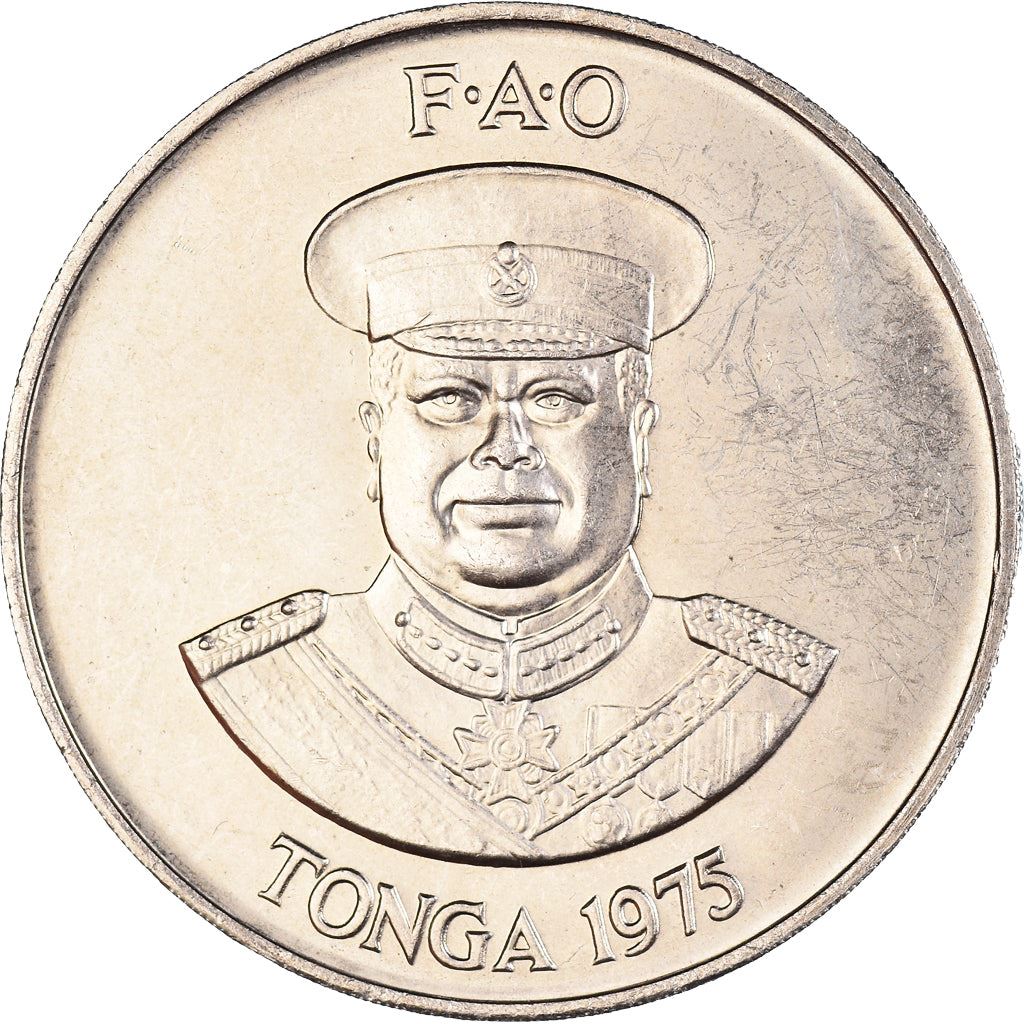 Tonga | 2 Pa'Anga Coin | King Tupou IV | FAO | Fish | Banana | Cow | Chicken | Pig | Palm Tree | Corn | Honey Bee | Watermelon | Km:49 | 1975 - 1977
