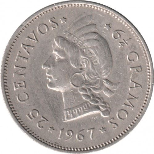 Dominican Republic | 25 Centavos Coin | Indian | Liberty | Km:20A.1 | 1967 - 1972