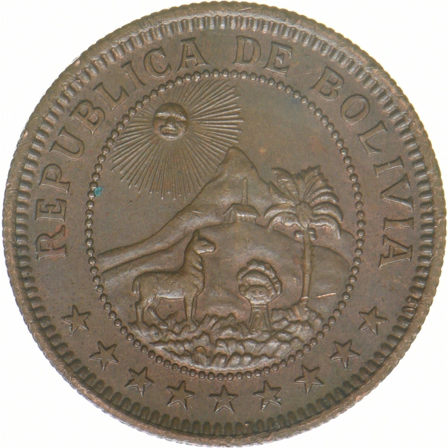 Bolivia | 1 Boliviano Coin | Bronze | Coat of Arms | KM:184 | 1951