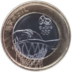 Brazil 1 Real Coin | Olympic Games Rio | 2016 - Basketball | KM704 | 2015