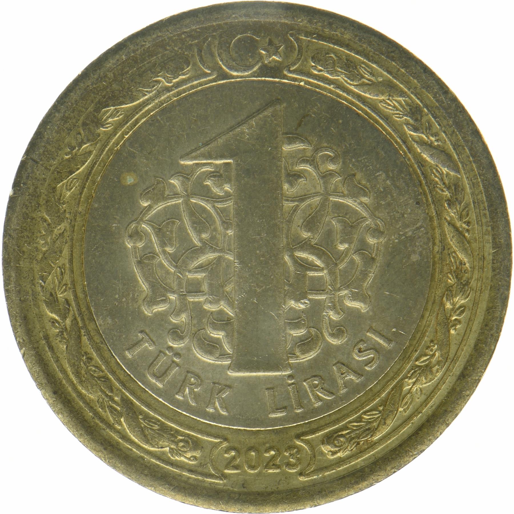 Turkey | 1 Lira Coin | Mustafa Kemal Atatürk | Crescent Moon | Star | Rumi | KM:1575 | 2023 - 2026