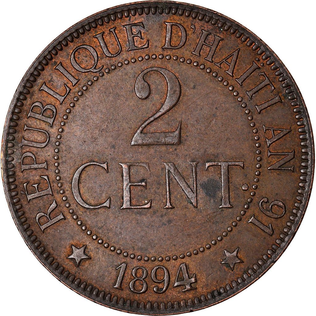 Haiti | 2 Centimes Coin | Palm Tree | Cannon | Km:49 | 1886 - 1894