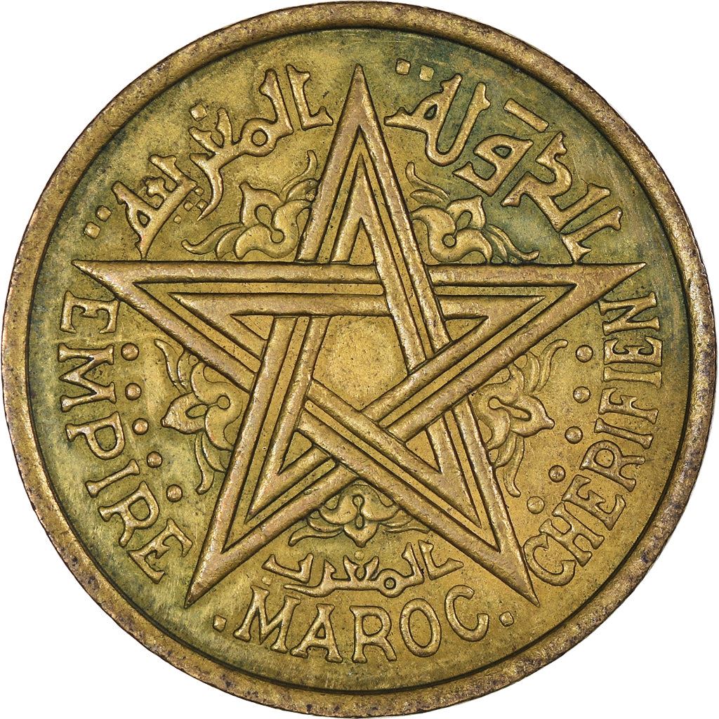 מרוקו | מטבע 2 פרנקים | הסולטנות השריפית | הסולטאן מוחמד ה-5 | כוכב חמש | י:42 | 1945