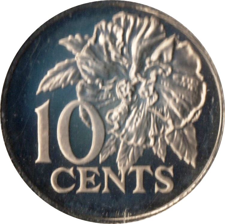 Trinidad and Tobago 10 Cents Coin | Queen Elizabeth II | Flaming Hibiscus | KM27 | 1974 - 1976