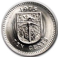 Rhodesia | 10 Cents Coin | Antelopes | Pickaxe | Shield | KM:14 | 1975
