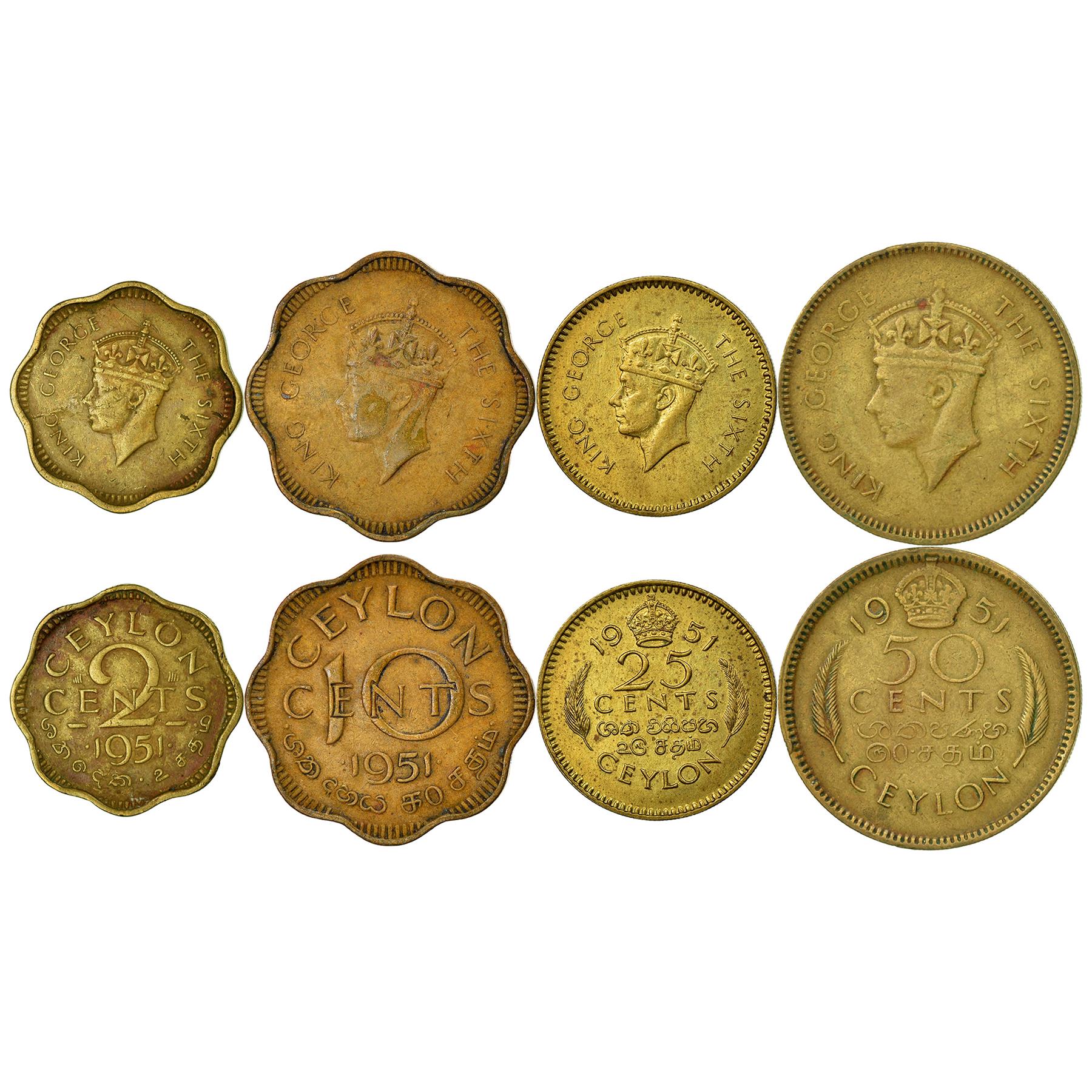 Sri Lankaanse set van 4 munten 2 10 25 50 cent | George VI | Ceylon | 1951